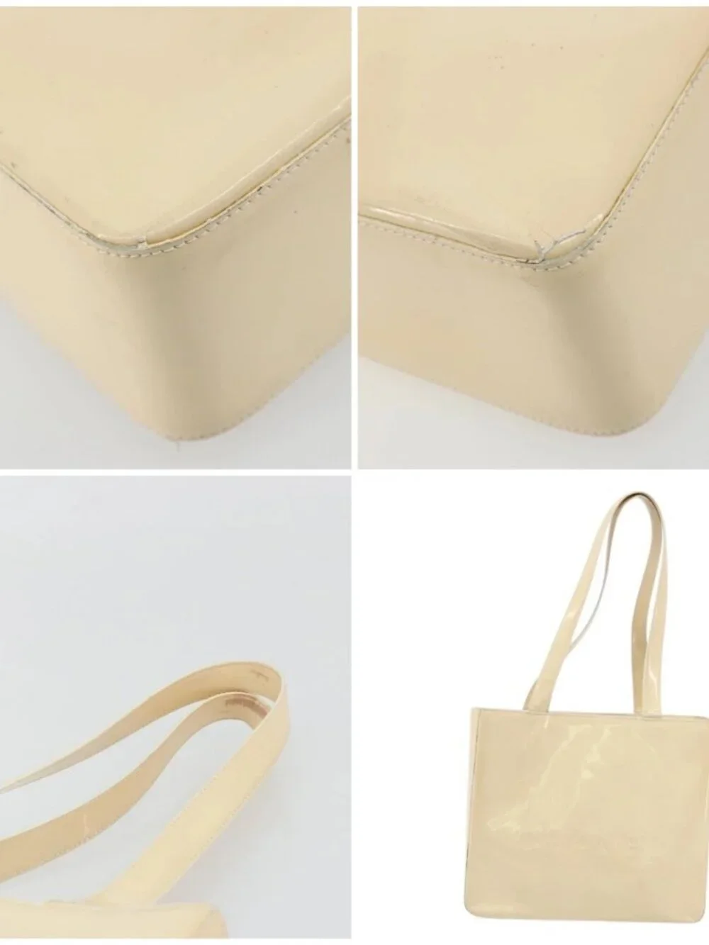 CHANEL Tote Bag Patent leather Ivory Gold CC Auth bs34540